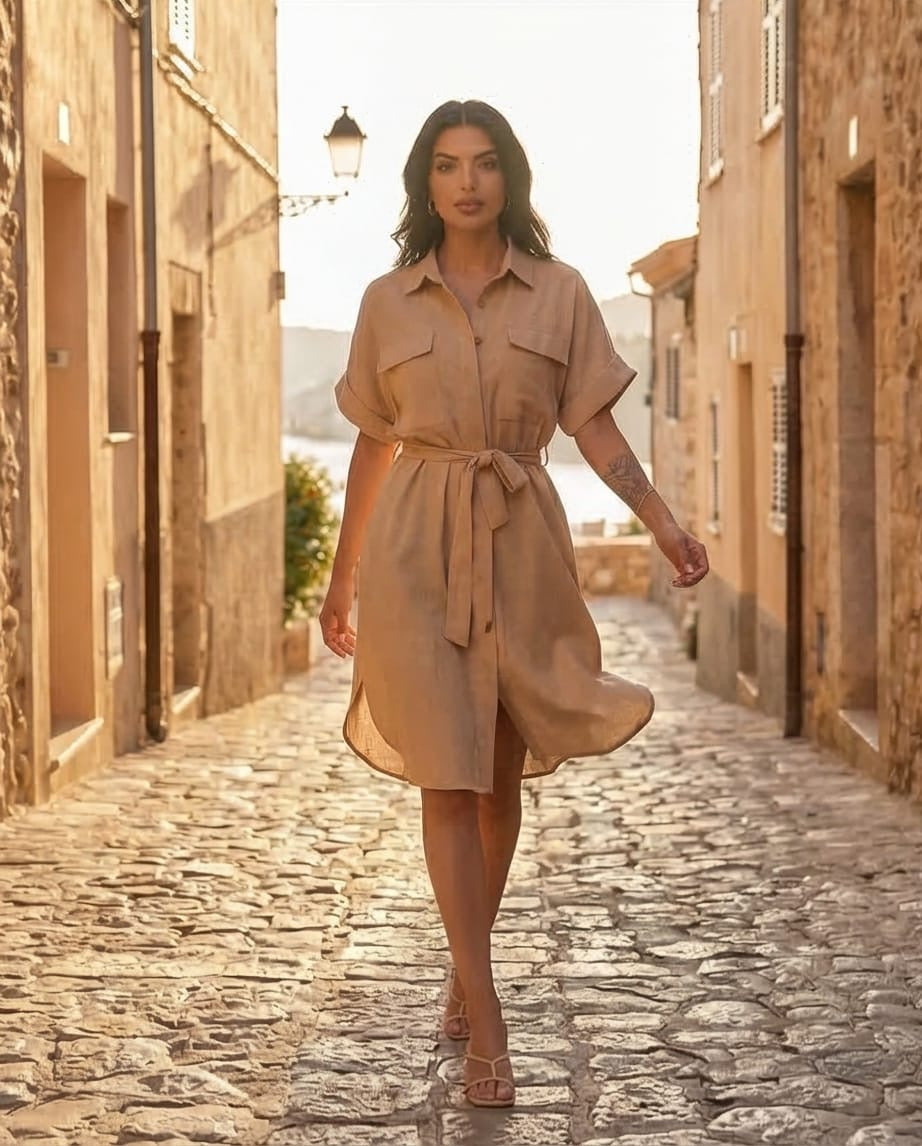 שמלת Siena – גזרת שירט משוחררת עם חגורה