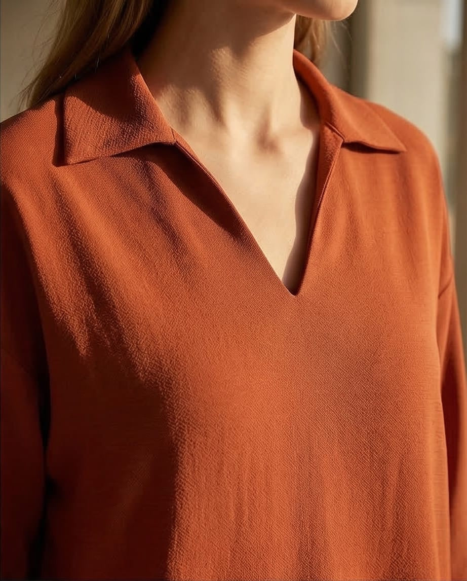 דגם ליה חולצה צווארון בייסיק צבע קינמון