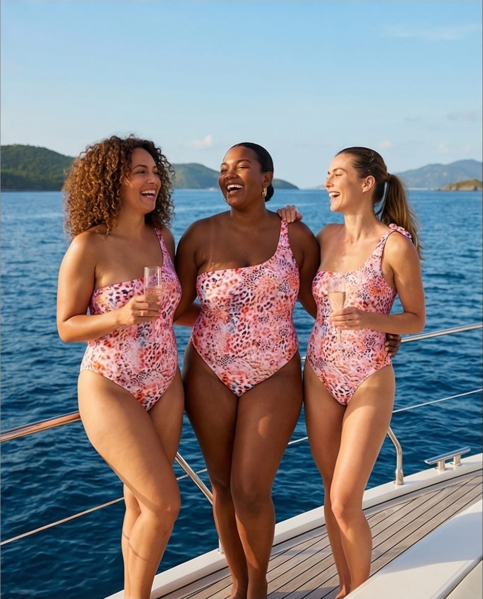 בגד ים שלם מחטב כתף אחת דגם זנזיבר מנומר ורוד