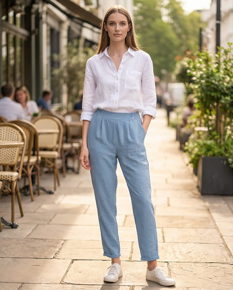 מכנס sky פשתן 100% תכלת