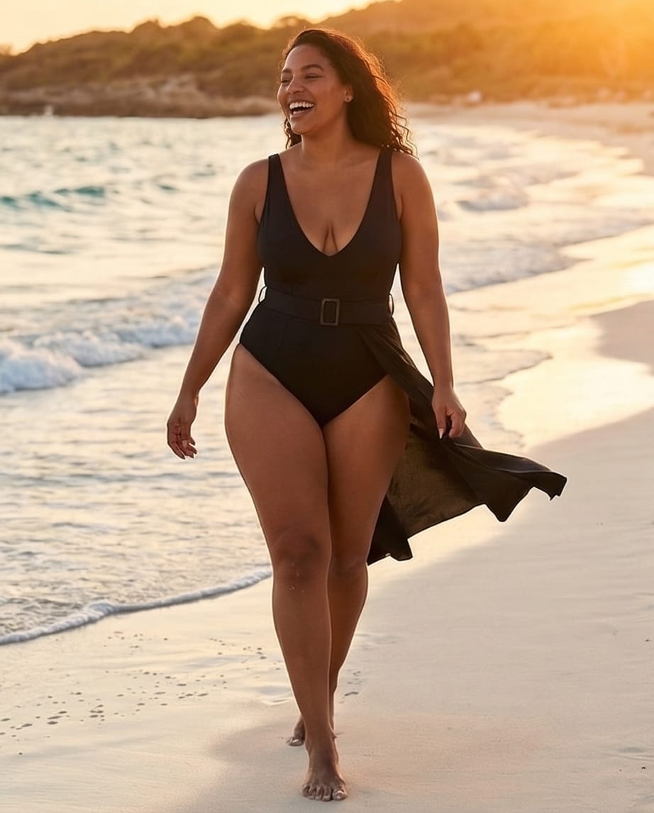 בגד ים שלם דגם ויקטוריה אבזם מרובע שחור