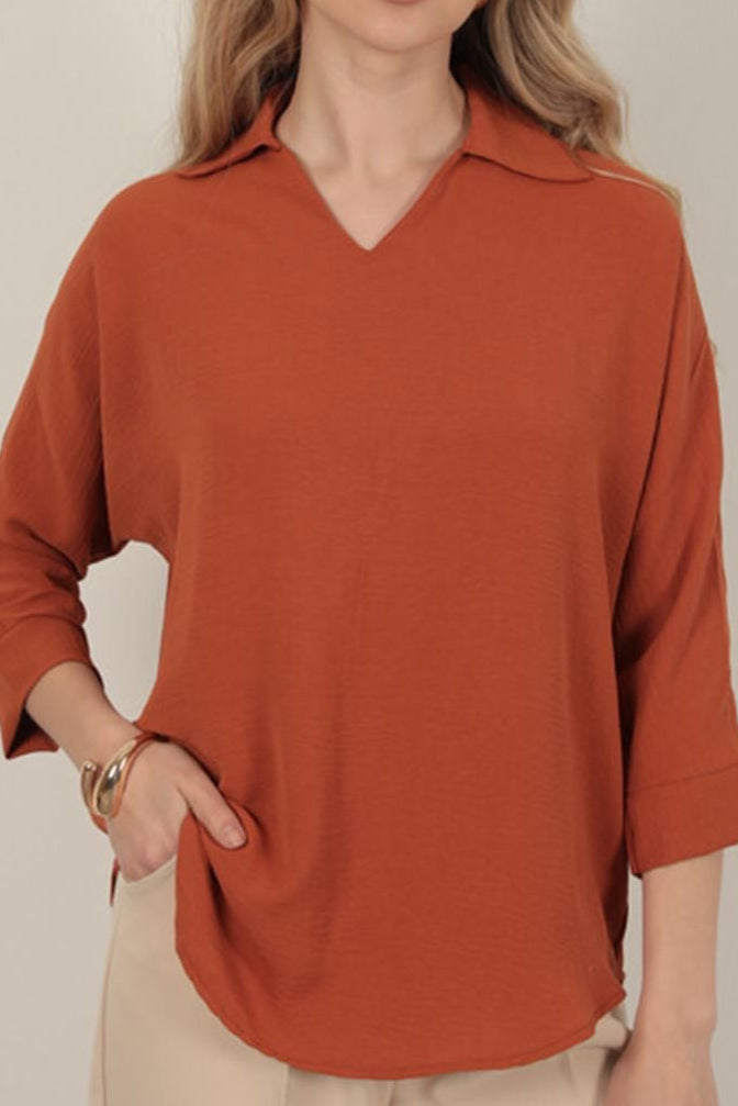 דגם ליה חולצה מכופתרת קינמון