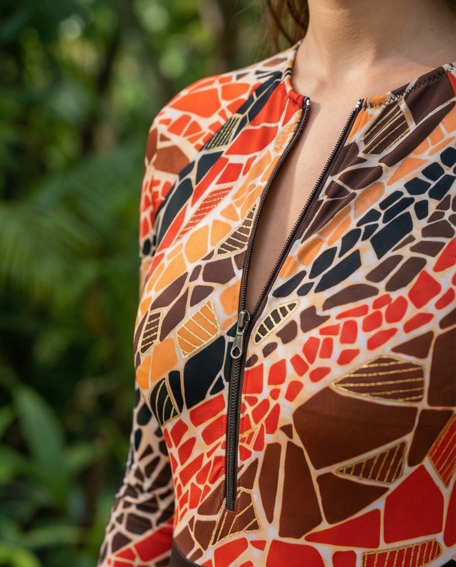 בגד ים שלם שרוול ארוך עם רוכסן דגם בהאמס הדפס מדבר