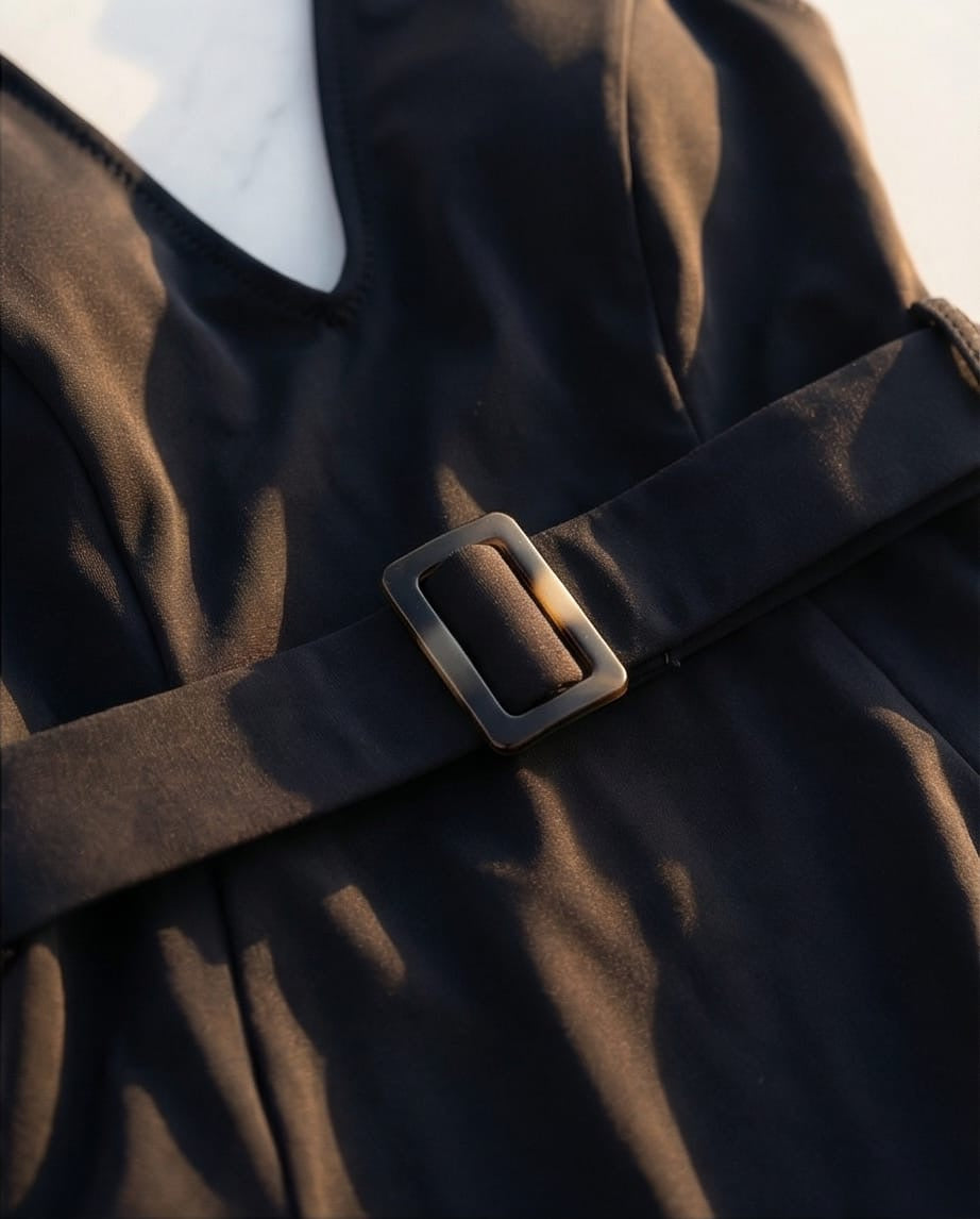 בגד ים שלם דגם ויקטוריה אבזם מרובע שחור