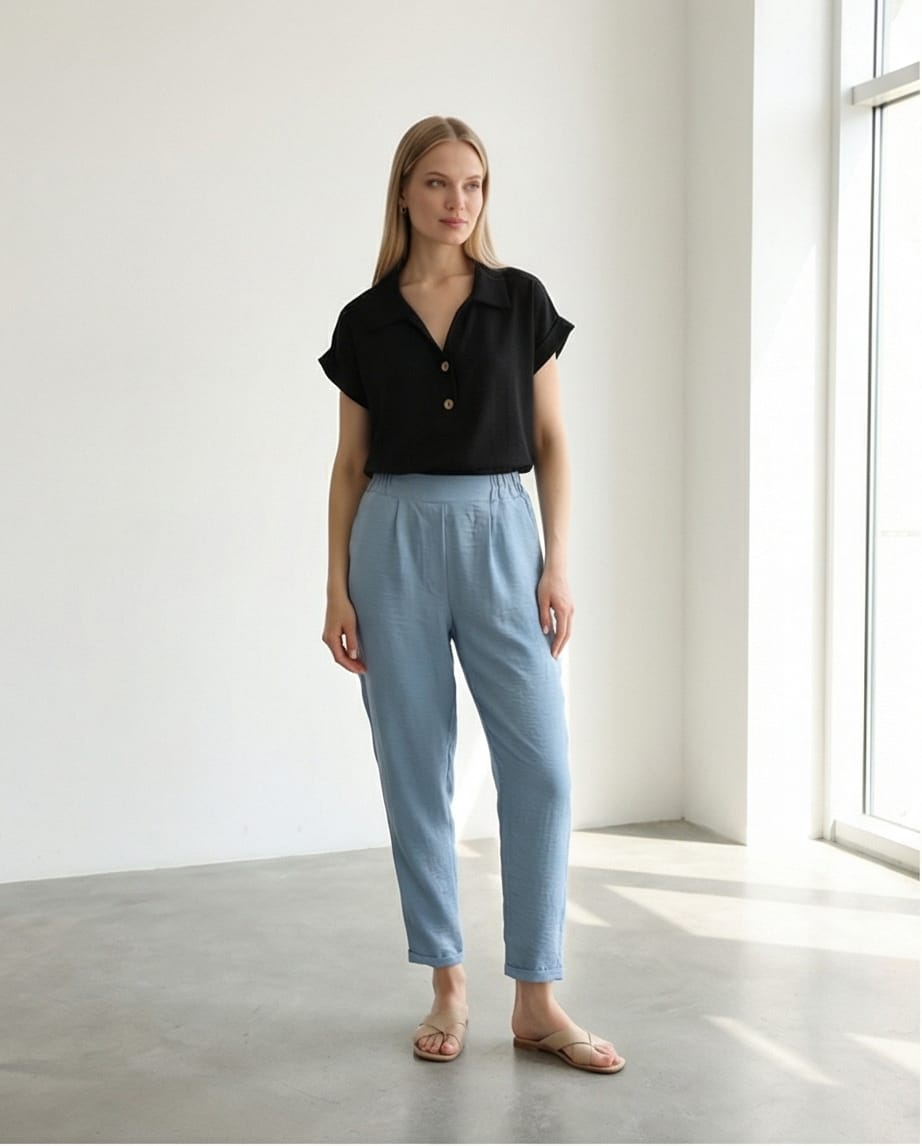 מכנס sky פשתן 100% תכלת