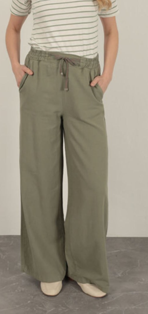 מכנס ארוך מבד פשתן - ירוק מרווה