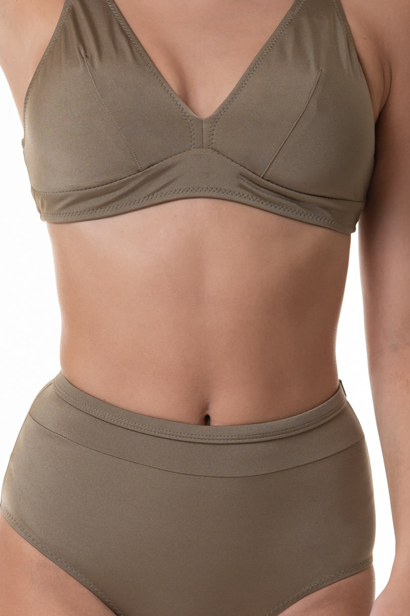 ביקיני תחתון גבוה דגם אמור צבע ירוק חאקי