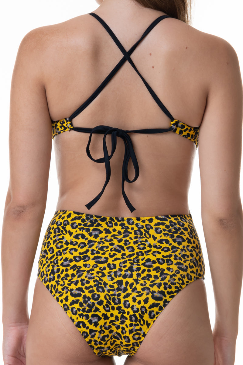 בגד ים שלם דגם אואסיס הדפס מנומר צהוב