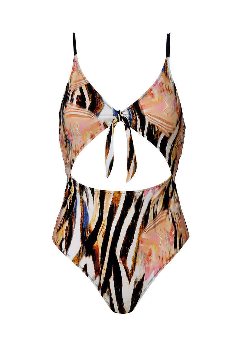 בגד ים שלם מחטב דגם פפיון הדפס זברה