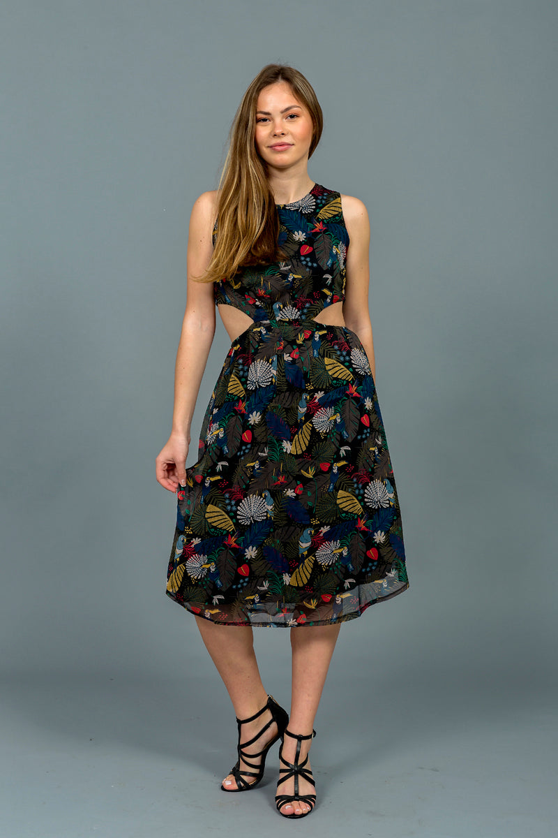 שמלת רייצ'ל הדפס תוכים ג'ונגל