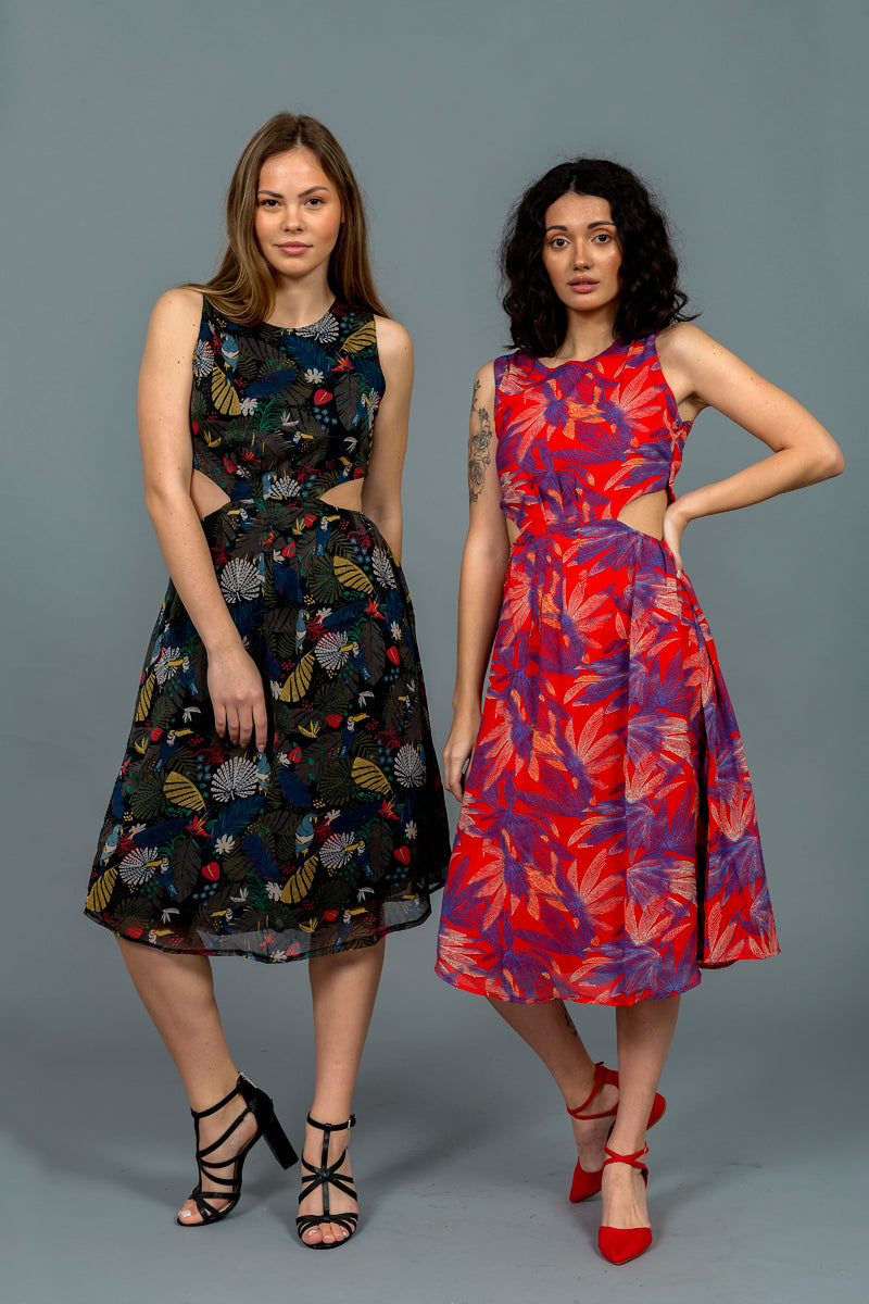 שמלת רייצ'ל הדפס תוכים ג'ונגל