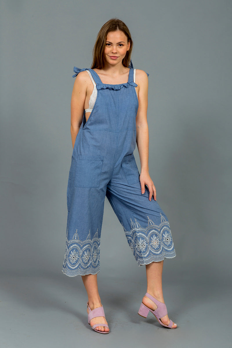 אוברול דגם רוקי צבע ג'ינס ברקמת תחרה