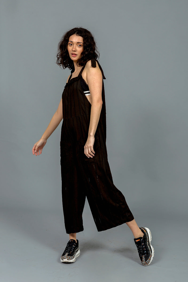 אוברול דגם רוקי שחור/אפור רקמת מרובעים