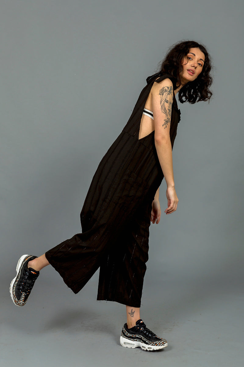 אוברול דגם רוקי שחור/אפור רקמת מרובעים