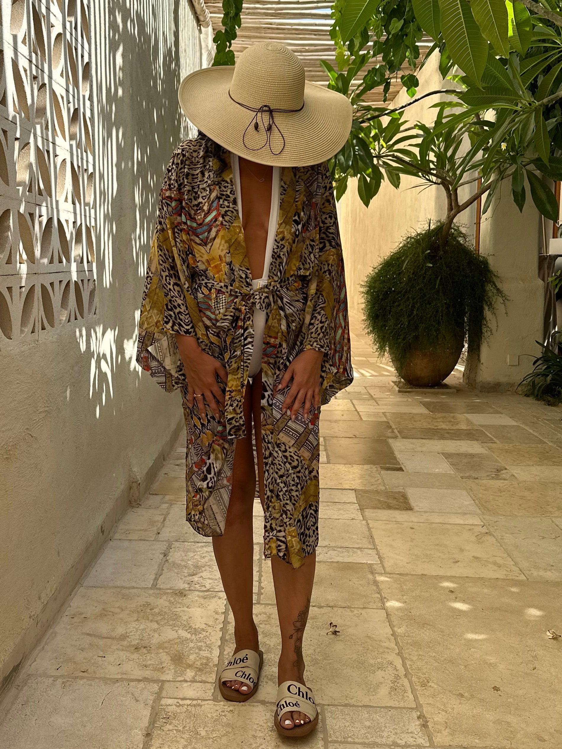 קימונו יוקרתי הדפס בוהו מנומר