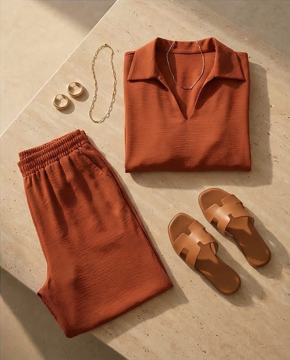 דגם ליה חולצה צווארון בייסיק  צבע קינמון