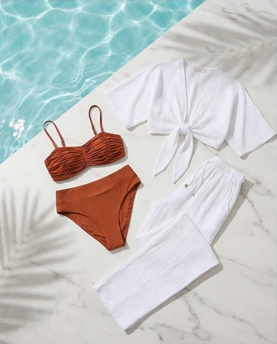 תחתון ביקיני גבוה מחטב דגם לוטוס צבע קינמון