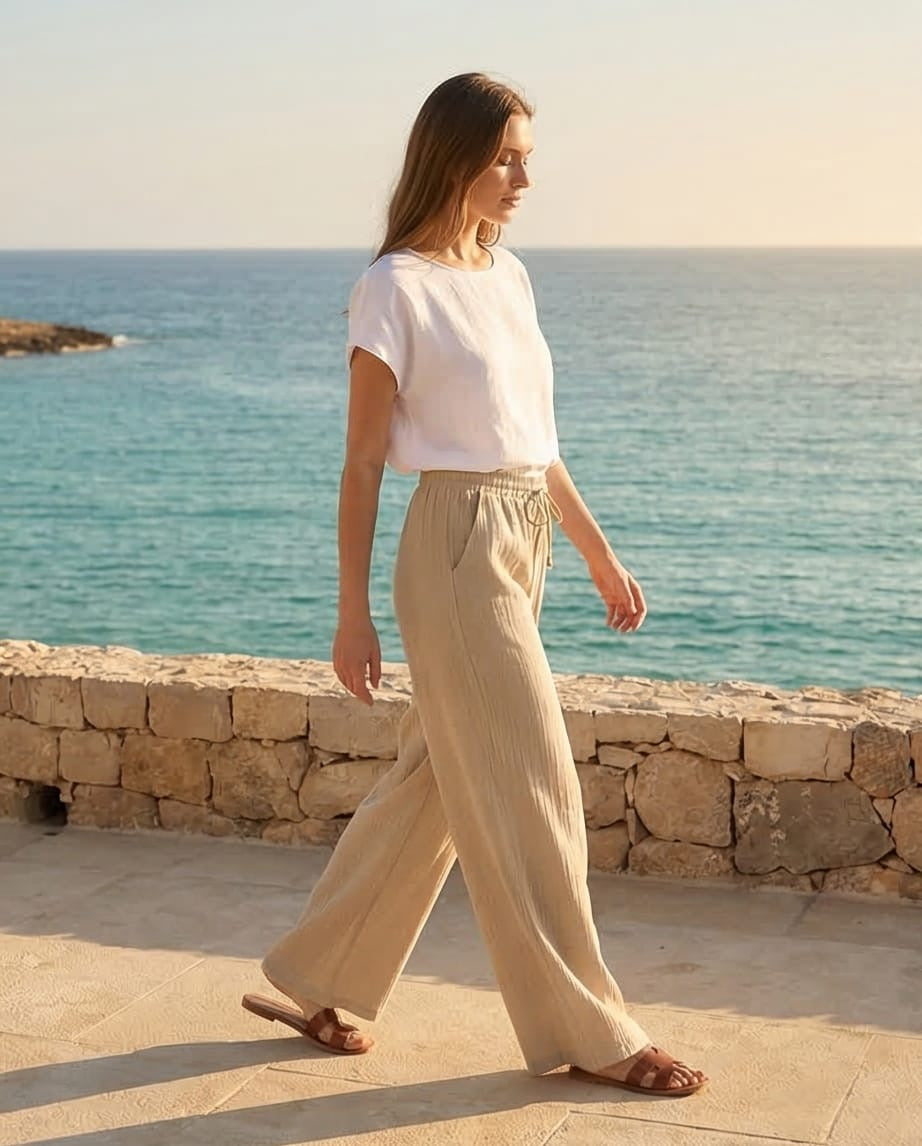 מכנס טטרה 100% כותנה צבע אבן