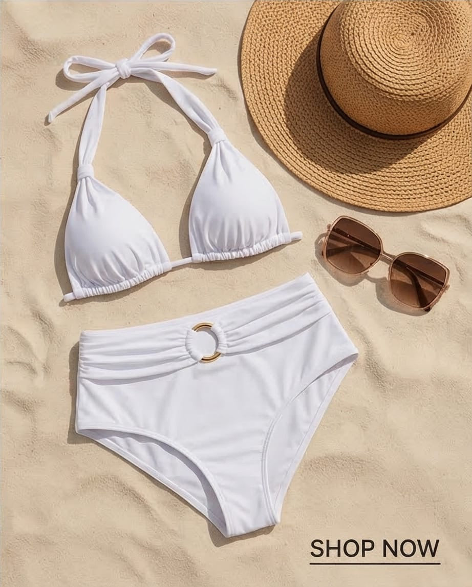 תחתון ביקיני גבוה מחטב דגם סהרה צבע לבן