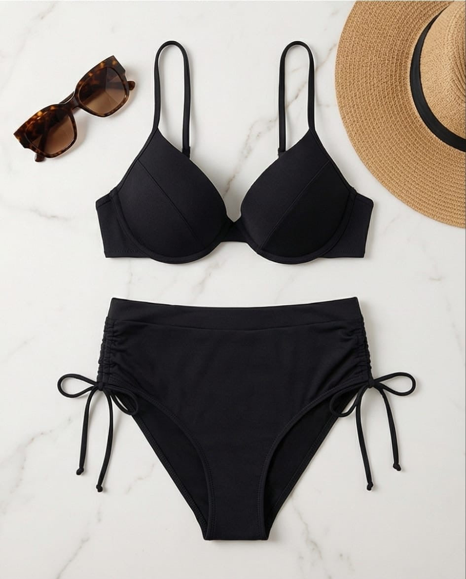תחתון ביקיני בייסיק עם כיווצים בצדדים שחור