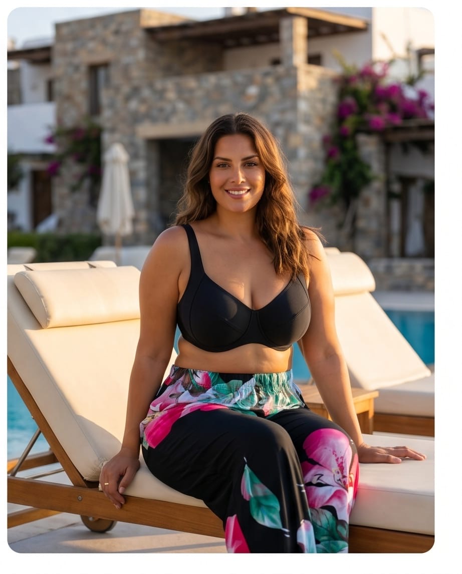 מכנס חוף פריחה שחורה