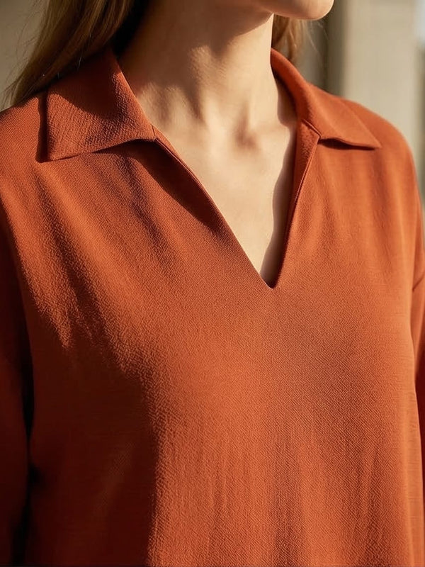 דגם ליה חולצה צווארון בייסיק  צבע קינמון