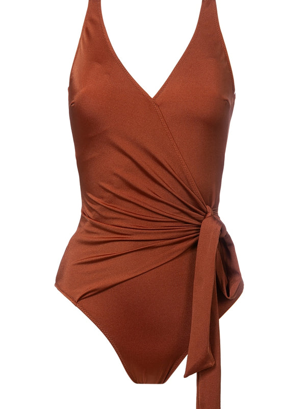 בגד ים שלם מחטב דגם טולום צבע חום קינמון