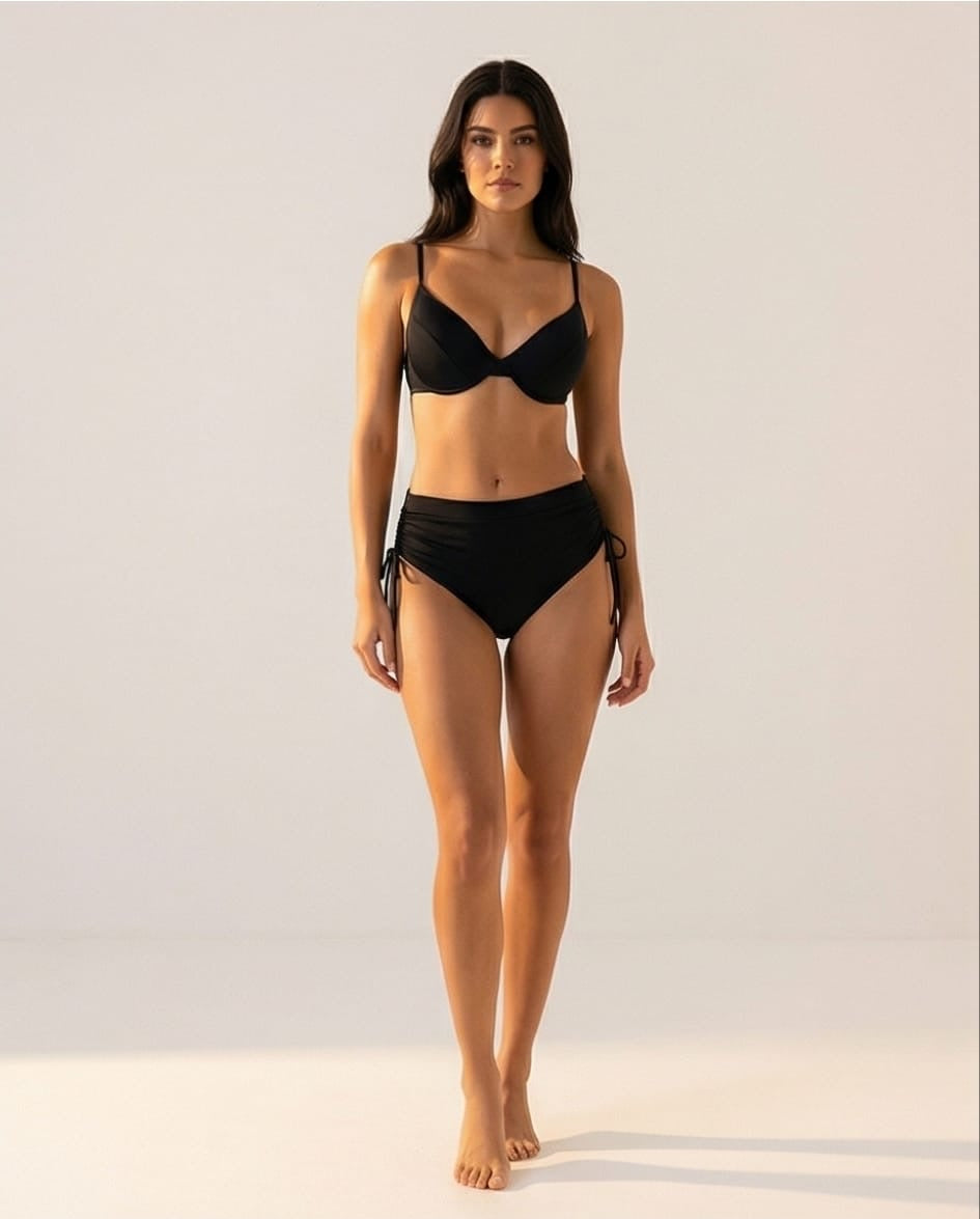 תחתון ביקיני בייסיק עם כיווצים בצדדים שחור