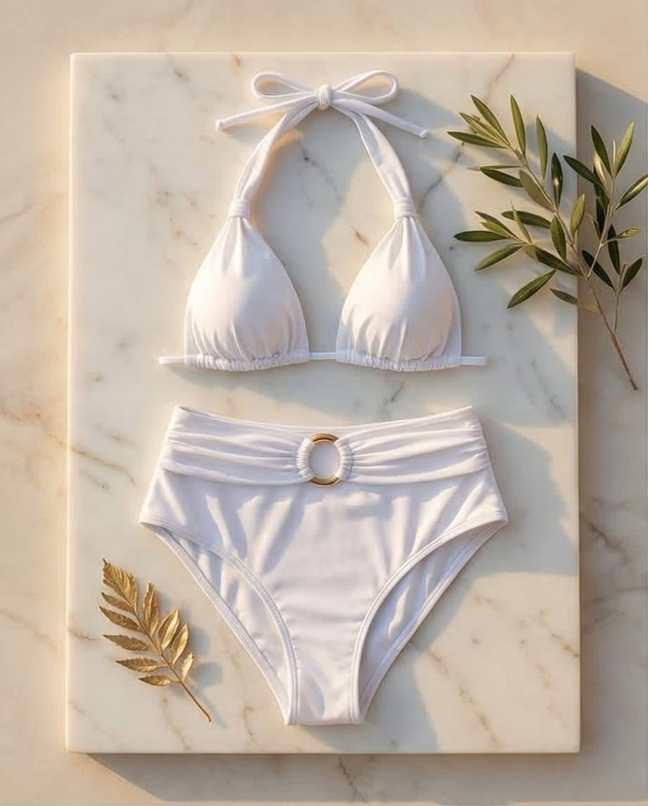 תחתון ביקיני גבוה מחטב דגם סהרה צבע לבן