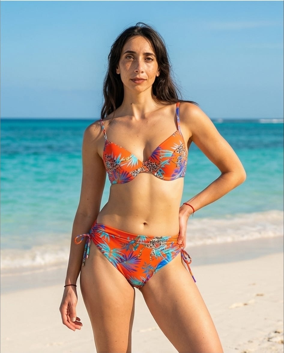 תחתון ביקיני בייסיק כיווצים בצדדים  הדפס אדום