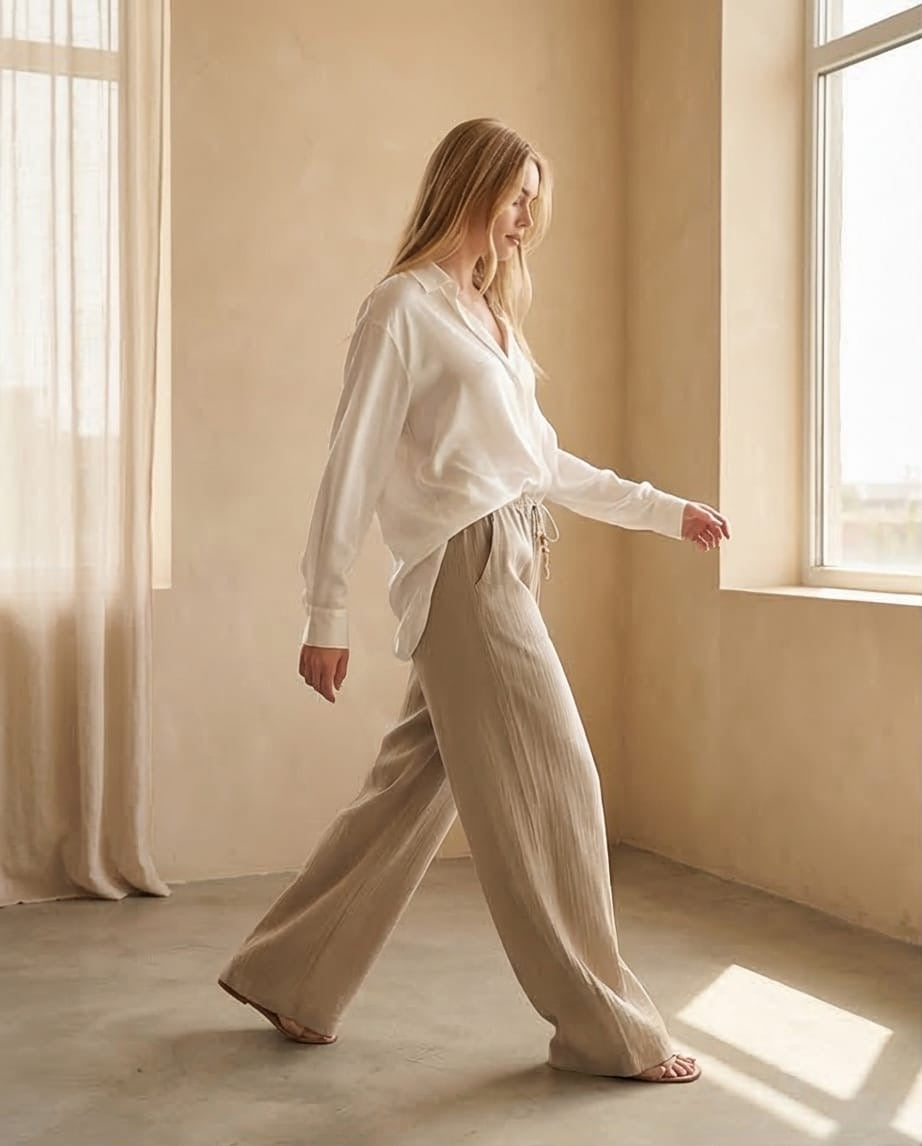 מכנס טטרה 100% כותנה צבע אבן