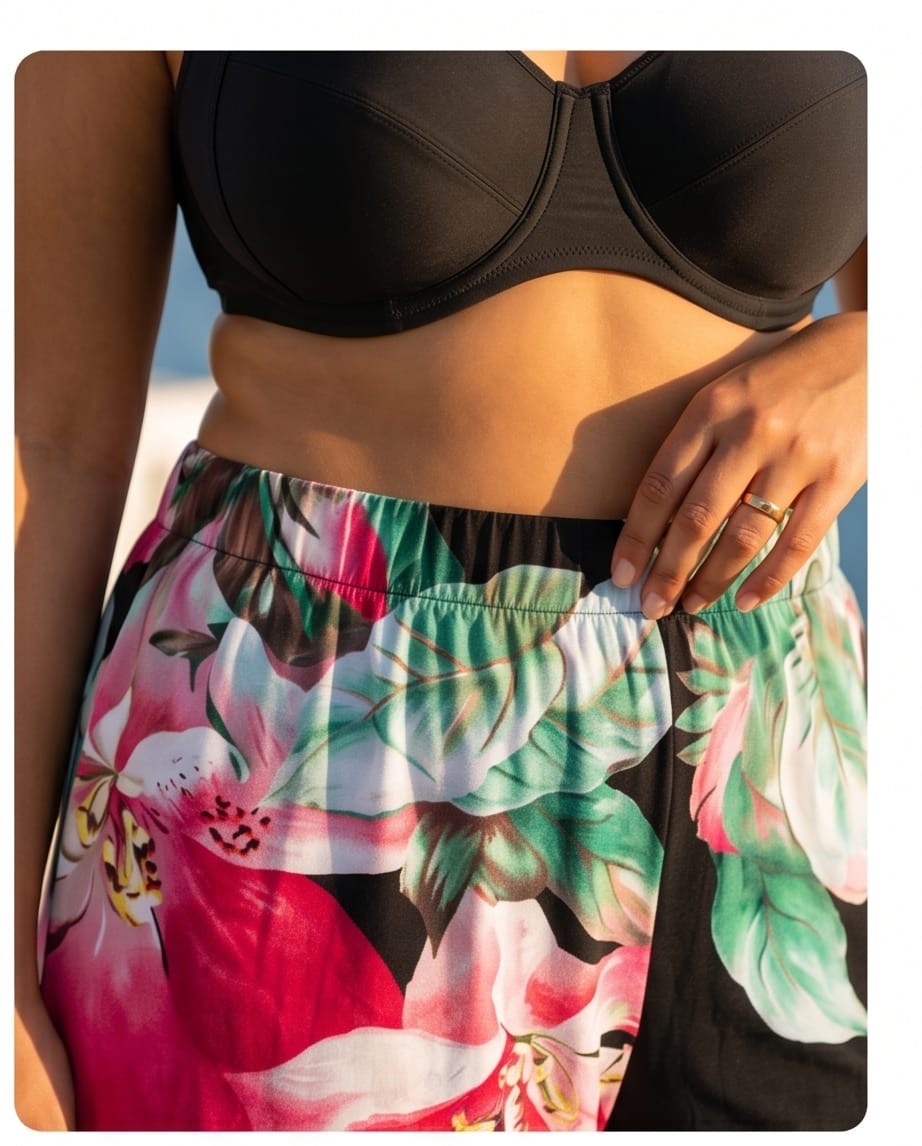 מכנס חוף פריחה שחורה