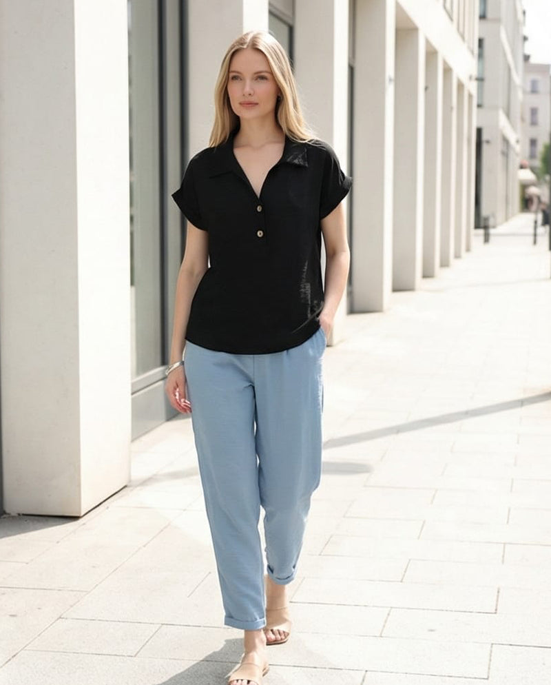 חולצת BREEZE פשתן 100% צבע שחור