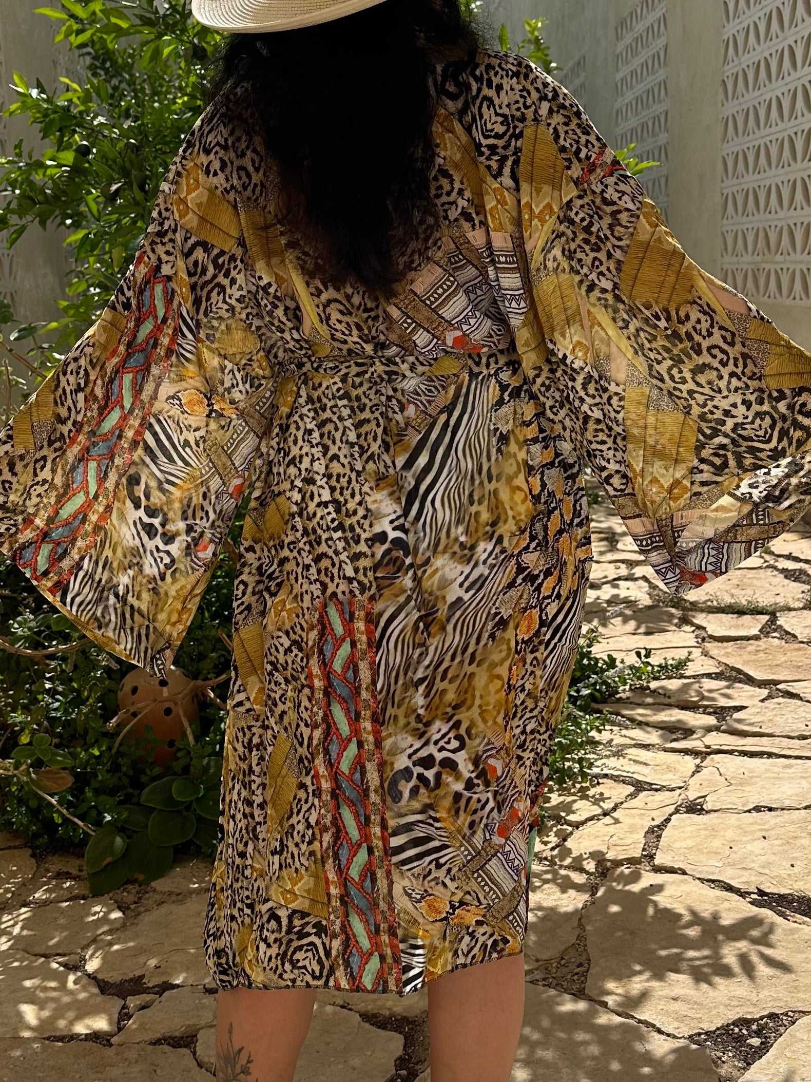 קימונו יוקרתי הדפס בוהו מנומר