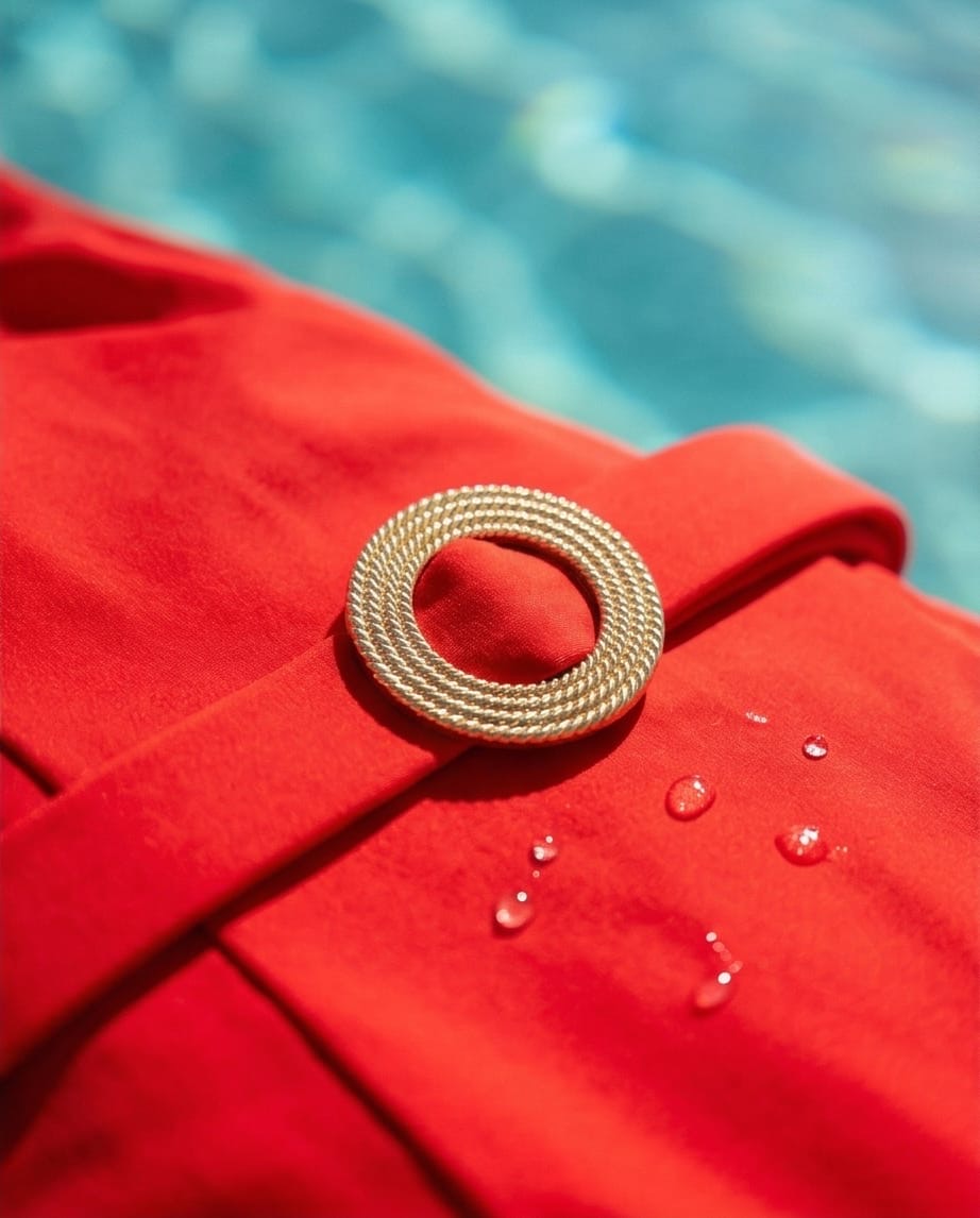 בגד ים שלם מחטב דגם ויקטוריה בשילוב אבזם בוהמי צבע אדום