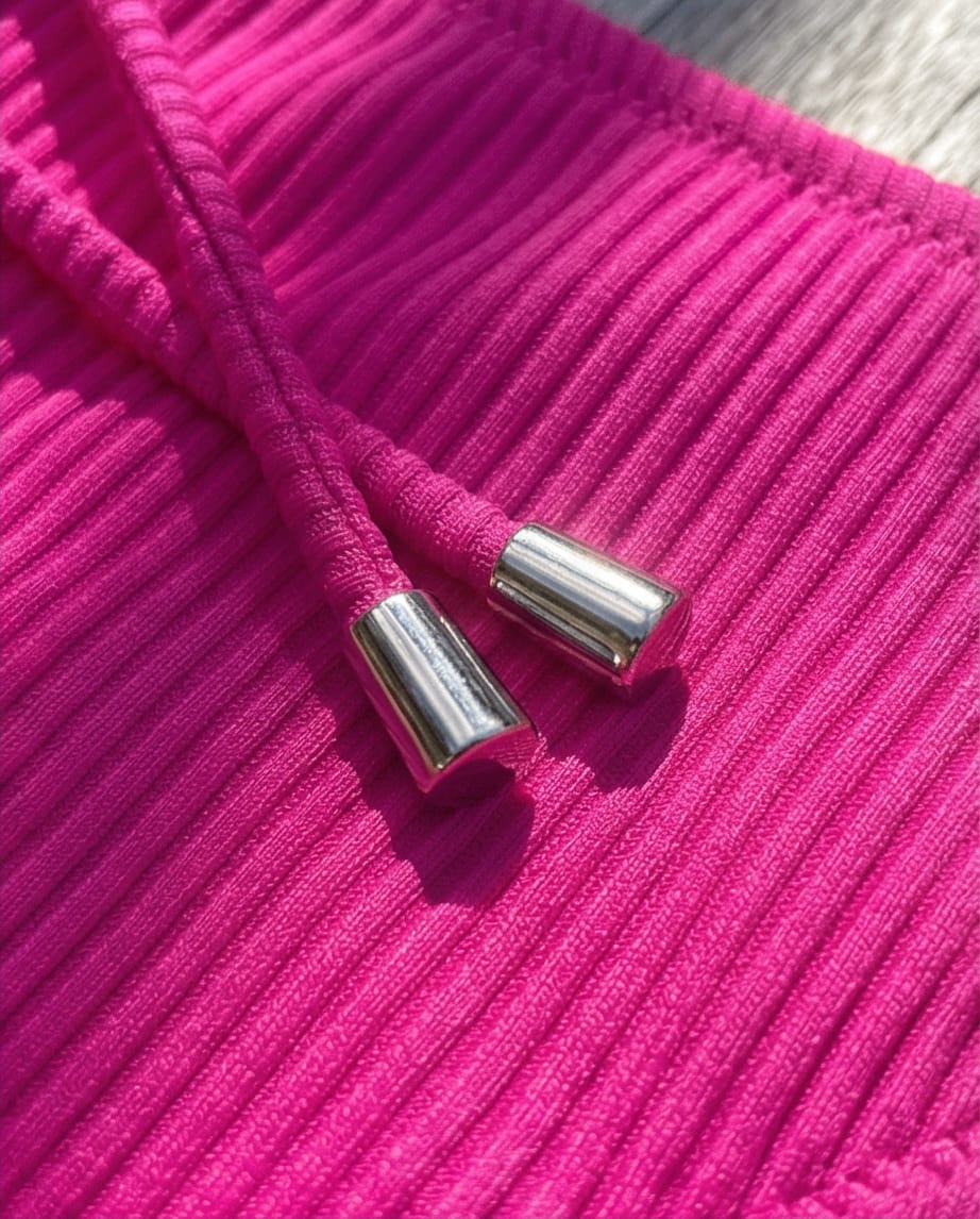 סט ביקיני קשירות צבע ורוד פסים