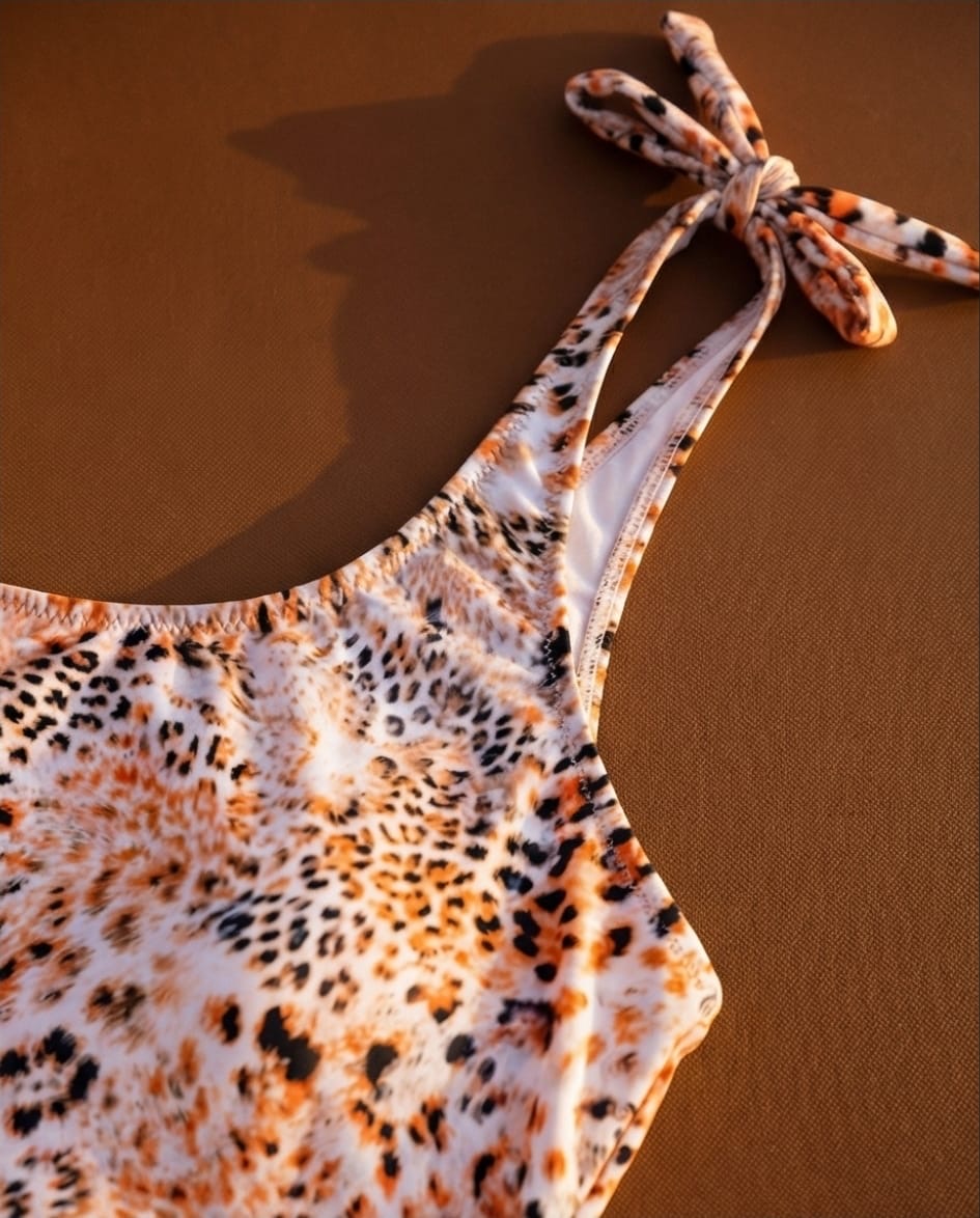 בגד ים שלם מחטב כתף אחת דגם זנזיבר מנומר ורוד