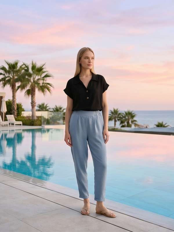 מכנס sky פשתן 100% תכלת