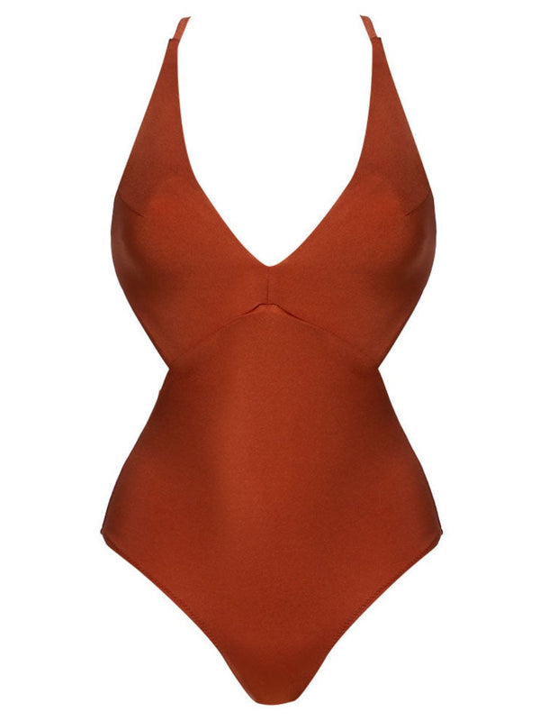 בגד ים שלם דגם אואסיס צבע קינמון