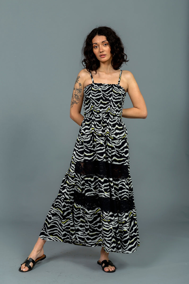 שמלת מקסי דגם בוהו הדפס זברה