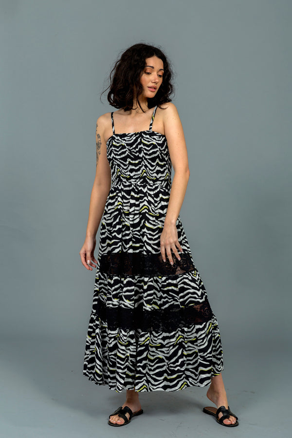 שמלת מקסי דגם בוהו הדפס זברה